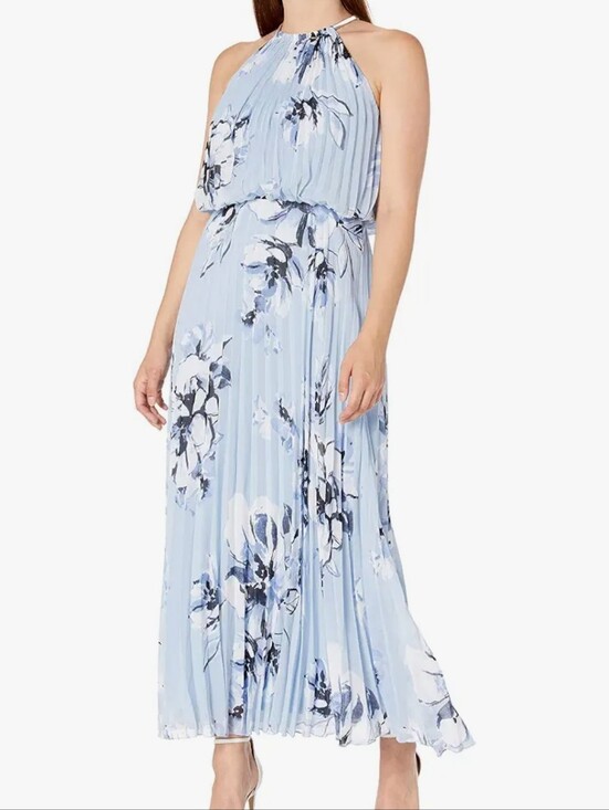MSK Dresses & Skirts - MSK Women's Pale Blue Floral Chain Halter Maxi Dress